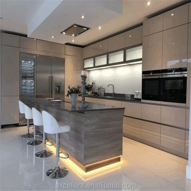 High End Customized glass  full high Free Design Kitchen Cabinet