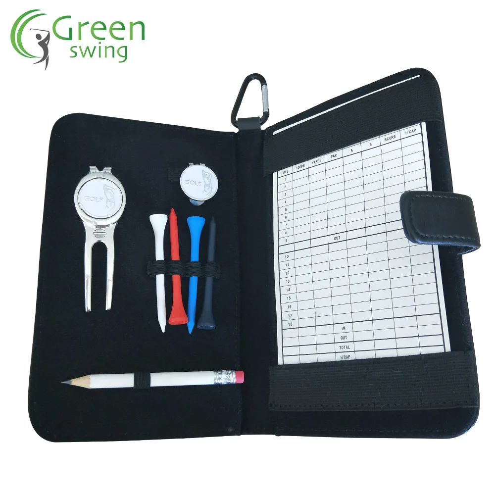 Custom Golf Score Card Holder Note Book Golf Gift Set With Pen And Golf Tees