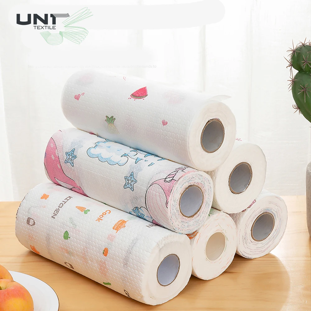 High Quality Lazy Fabric 100% Viscose / PP Customized Printing Non-woven Interlining Kitchen Cleaning Cloth