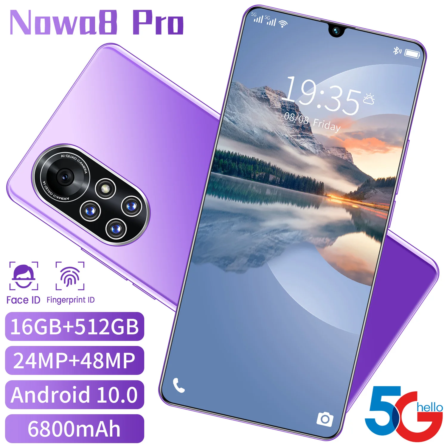 
2021 Nowa8 pro 7.1inch HD full screen Mobile phone 512GB memory 6800mAh battery Android phone Face ID smart phone 