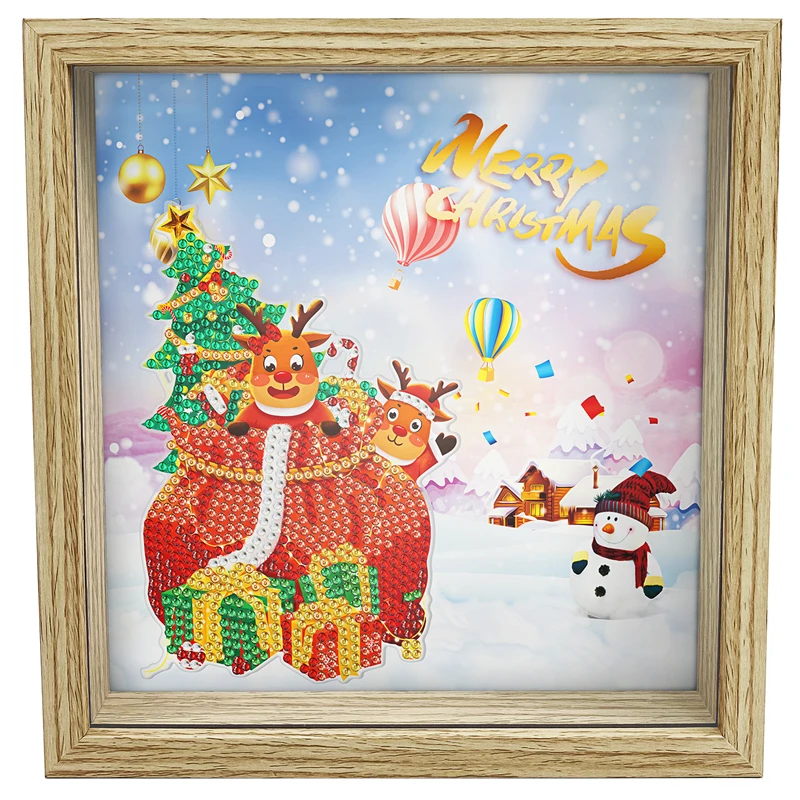 Diy diamond Christmas snowman design  wooden material  square unbreakable Piggy bank