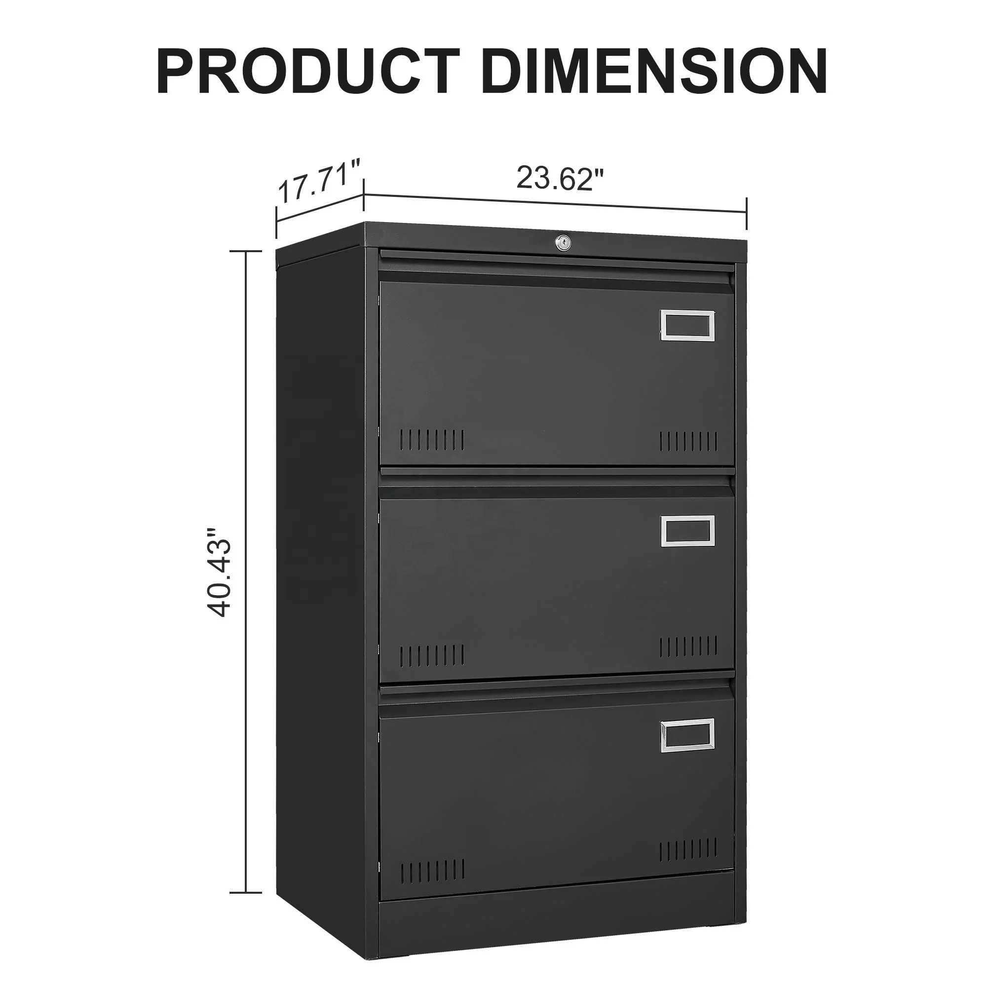 Factory Price 3 Drawers Steel File Cabinet Black Vertical Metal Storage Cabinet for Home Office