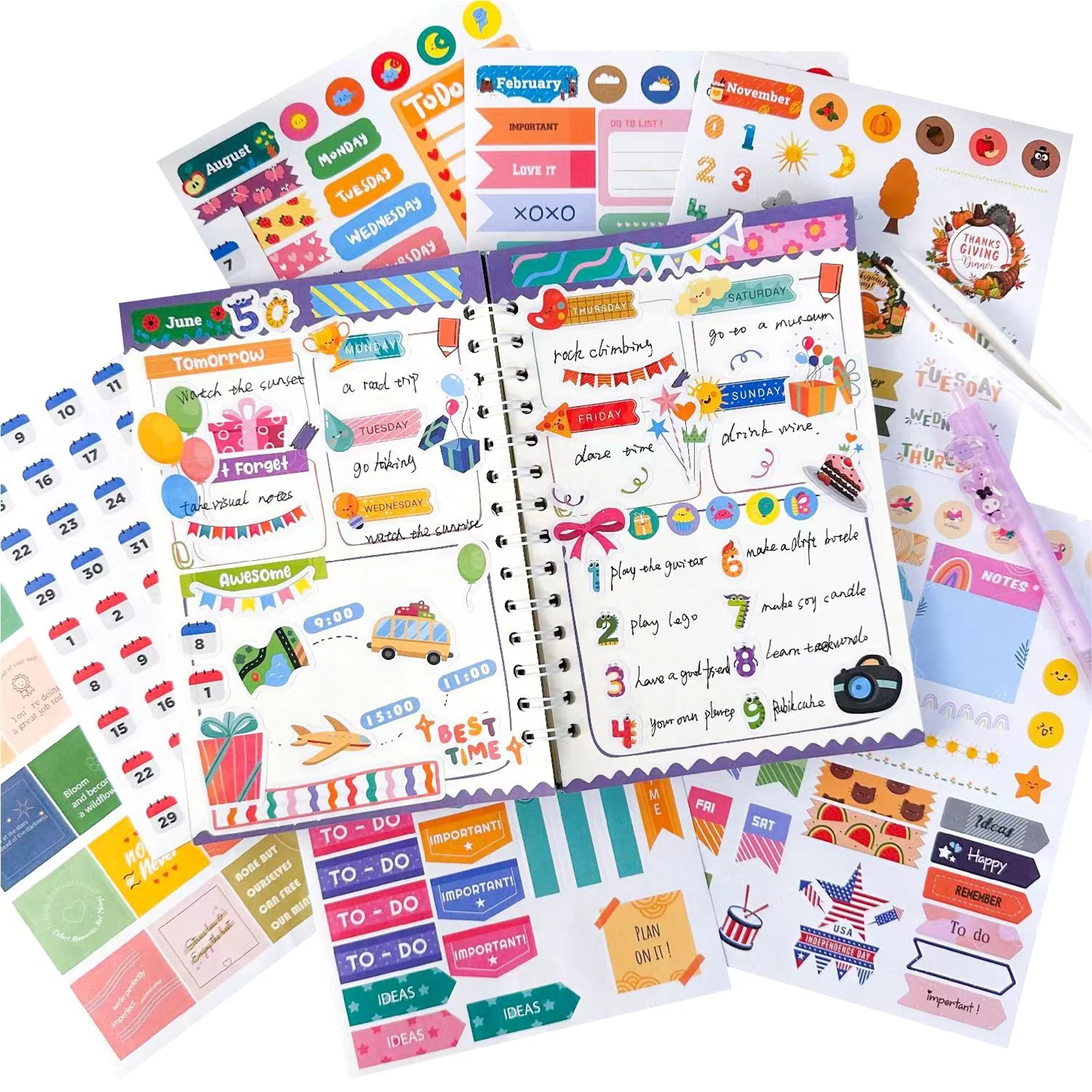 Custom Daily Weekly Monthly Agenda Planner Sticker Books Various Themes Scrapbook Stickers Decorative Sticker Sheet