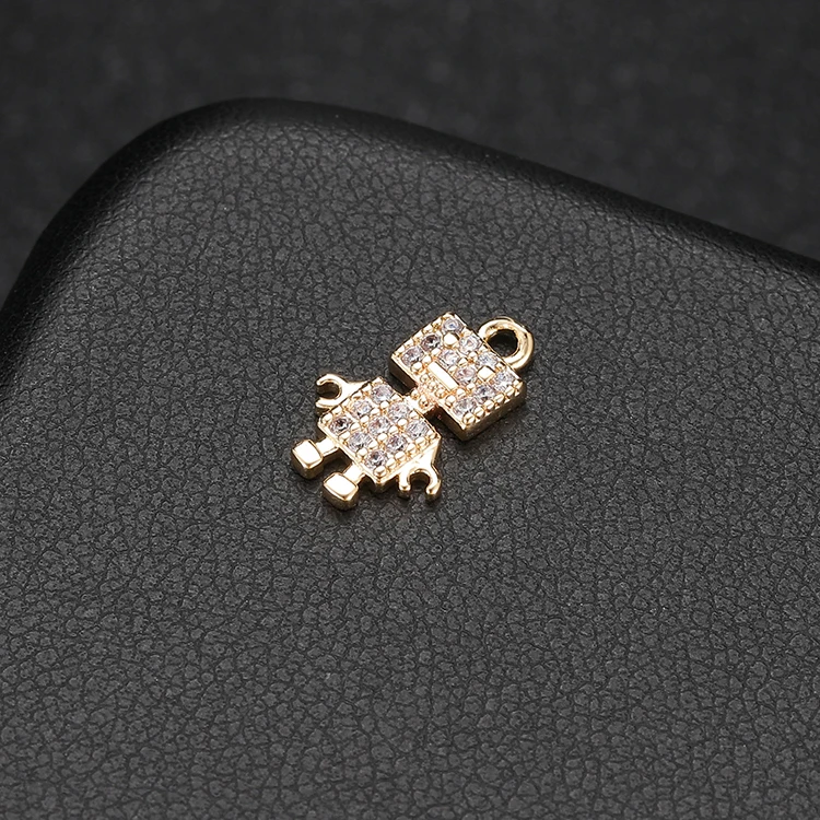 Christmas Gift Making Accessories Cute Cat Robot Frog Prince Shape Mini Gold Plated CZ Charms For Jewelry Making
