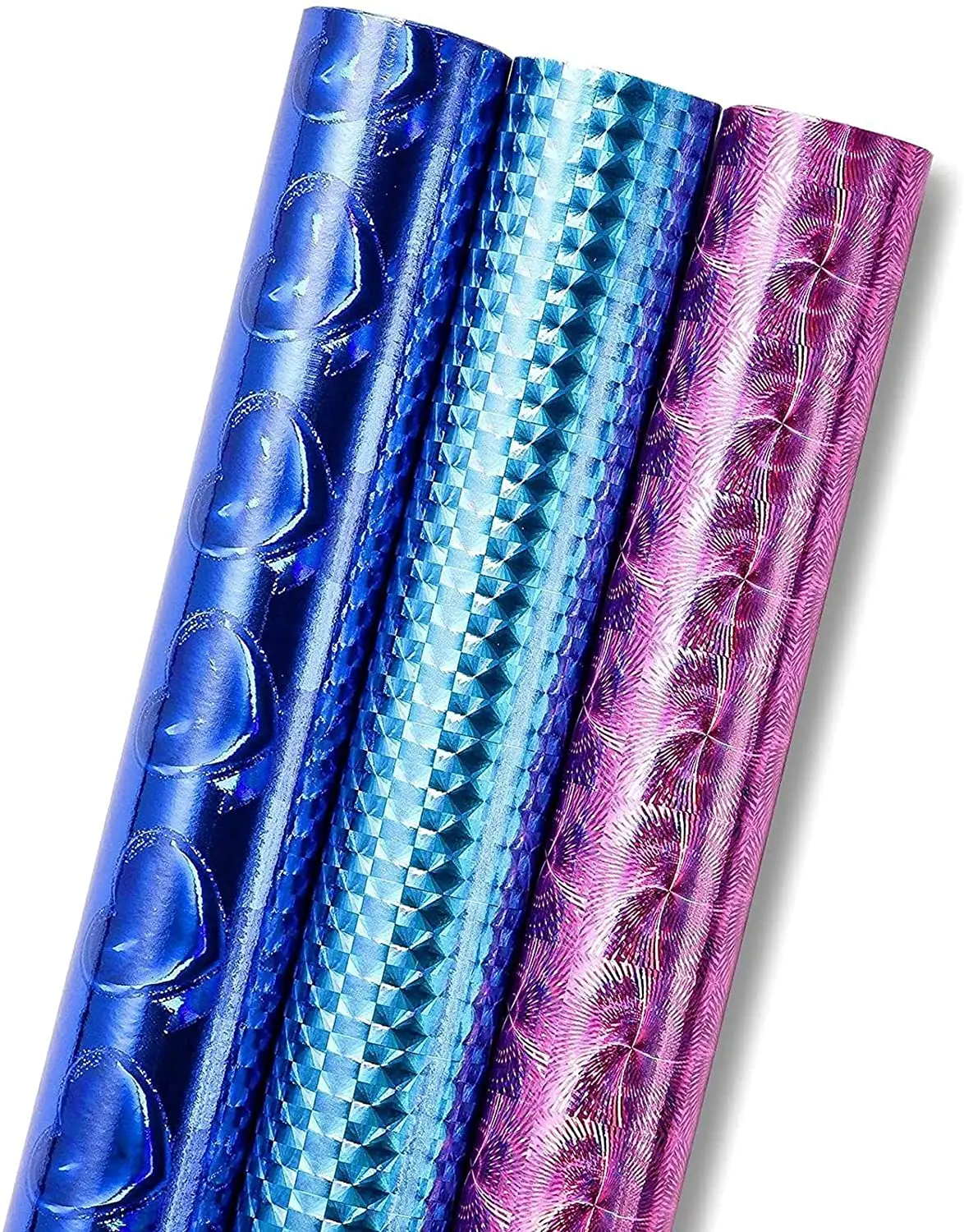 Holographic Wrapping Paper, Iridescent Foil Gift Wrap Merry Holidays, Snowflakes, Snowmen, Red Stripes