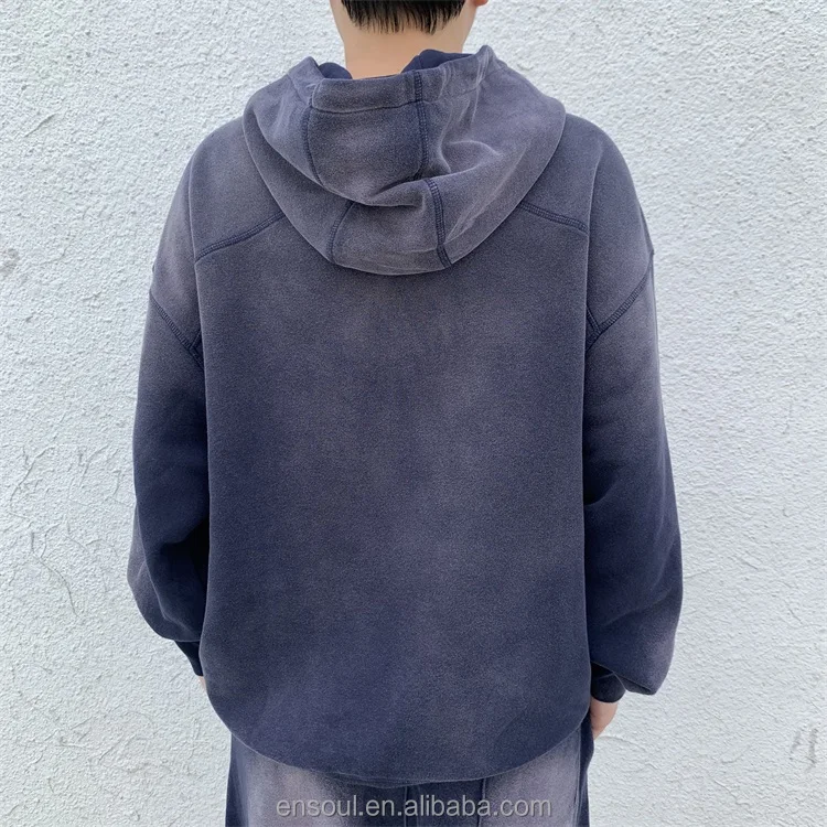 Custom Applique Embroidery Logo Distressed Unisex Hoodies Heavyweight Oversized Pullover Sun Faded Streetwear Acid Wash Hoodie