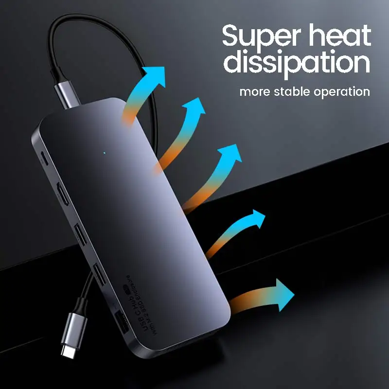 2022 Aluminum Alloy Multifunction Docking Station 12 USB Ports GEN2 10Gbps USB Hub for Laptop Macbook