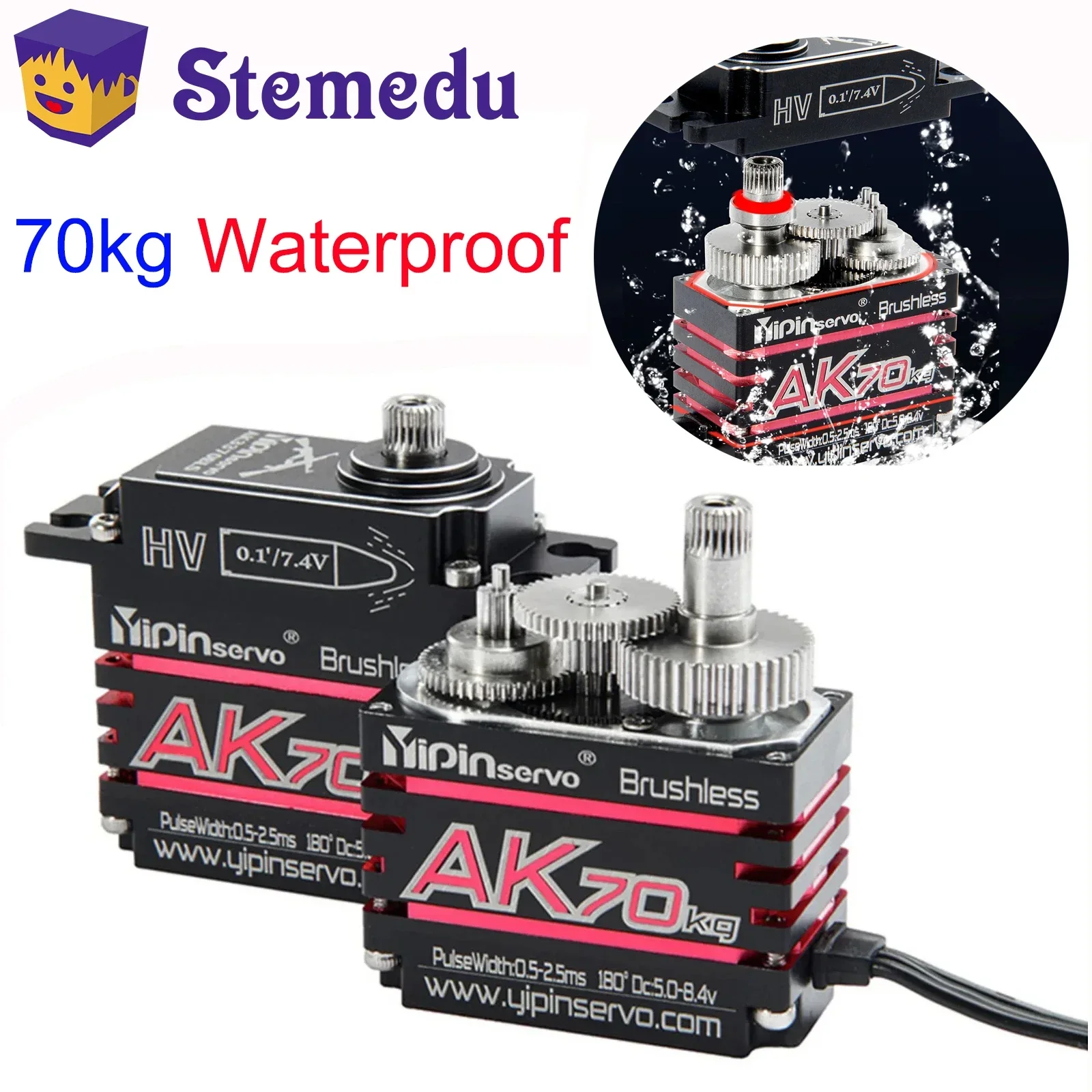 Full Metal AK70 70KG HV 180 Degree Magnetic Induction Waterproof Brushless Digital Servo Steel Gear Motor for 1/10 1/8 Model Car
