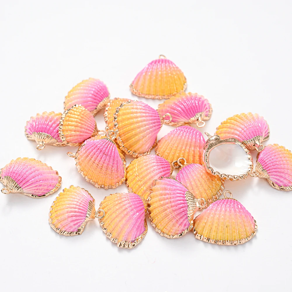 5/10pcs Gold Plated Colorful Seashells Beads Natural Shell Charms Pendants Beads for Diy Handmade Necklace Earring Accessories