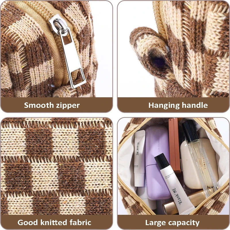 Latest Knitted Makeup Bag Pink Canvas Travel Toiletry Organizer Cute Makeup Brushes Accessories Storage Bag for Women