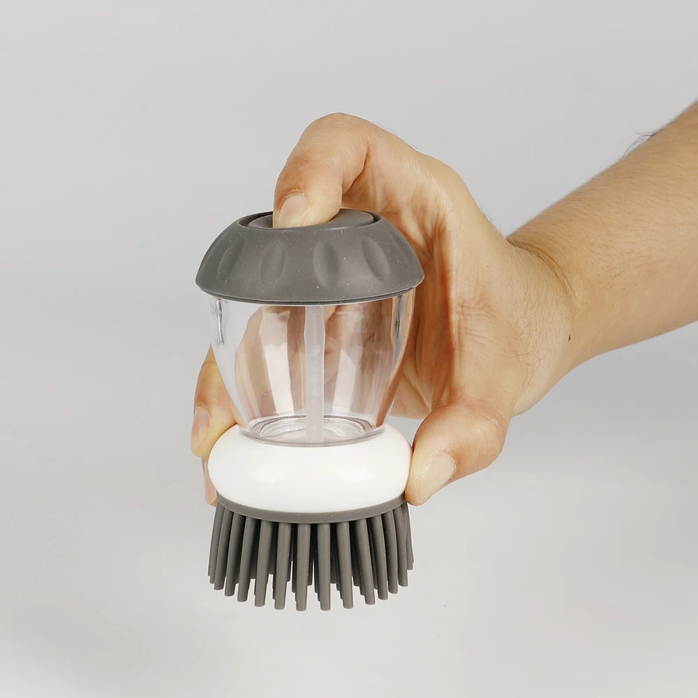 Kitchen Cleaning Soap Dispensing TPR Bristle Dish Washing Brush Set