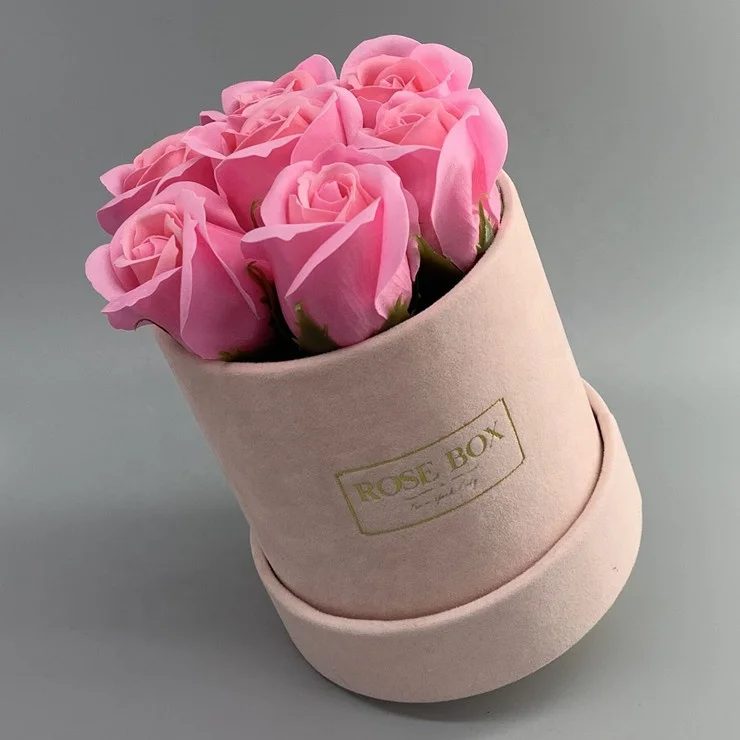 Personalized velvet flower box round cardboard flower box for rose flower packaging