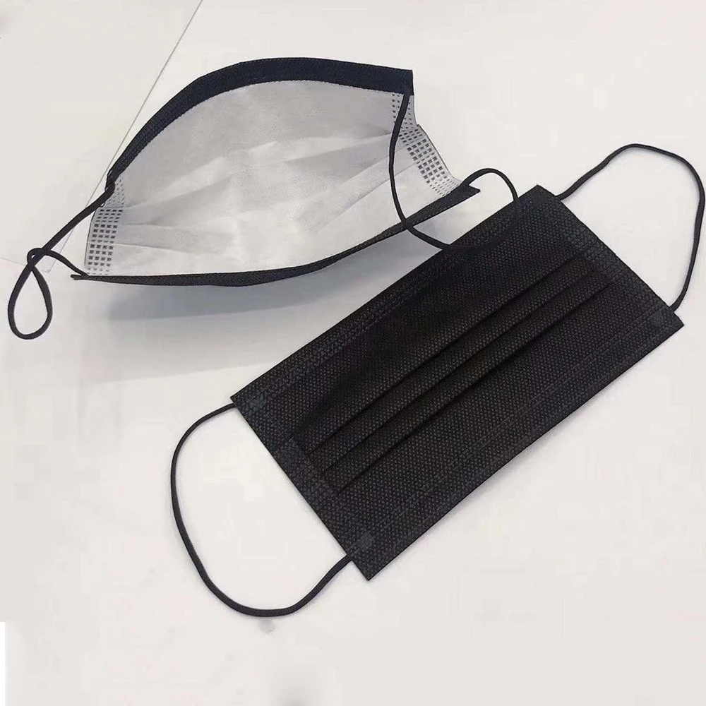 Анти-пыль, маска для лица, черная одноразовая маска 50 шт./кор. 3 слоя Нетканая медицинских лицевых масок черный моющийся