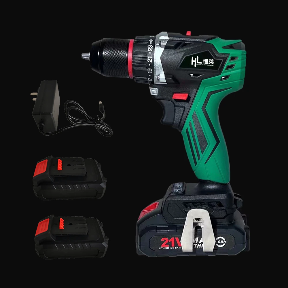HENGLAI  Customized Brushless Cordless Drill 21V Battery Hammer Power Drills Screw Driving 10mm 45nm Multipurpose Impact Drill