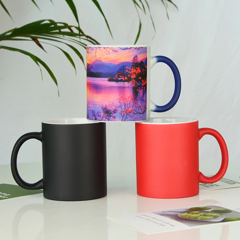 wholesale prices custom 11oz sublimation ceramic magic coffee mug color change cup sublimation blanks magic mug with handle