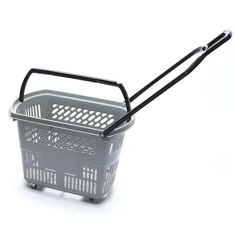 Shop Mall Plastic Shopping Basket Cart Supermarket Shopping Basket Rolling Basket For Sale