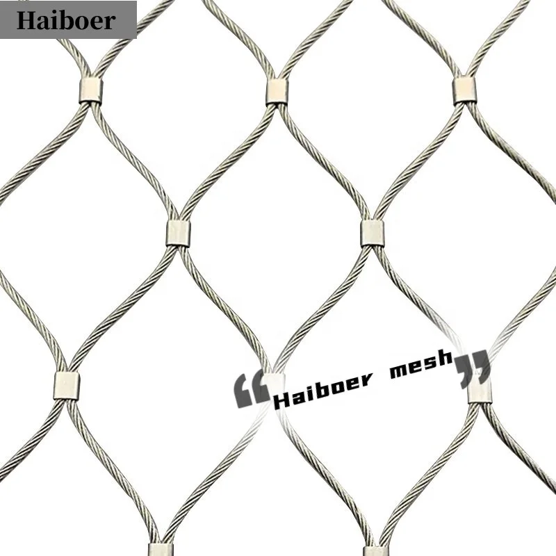 ferrule type wire rope mesh grill ss wire rope mesh extension 2/3 mm 5/8 mm 1/16mm 90 mm aisi stainless steel wire mesh 0.8mm