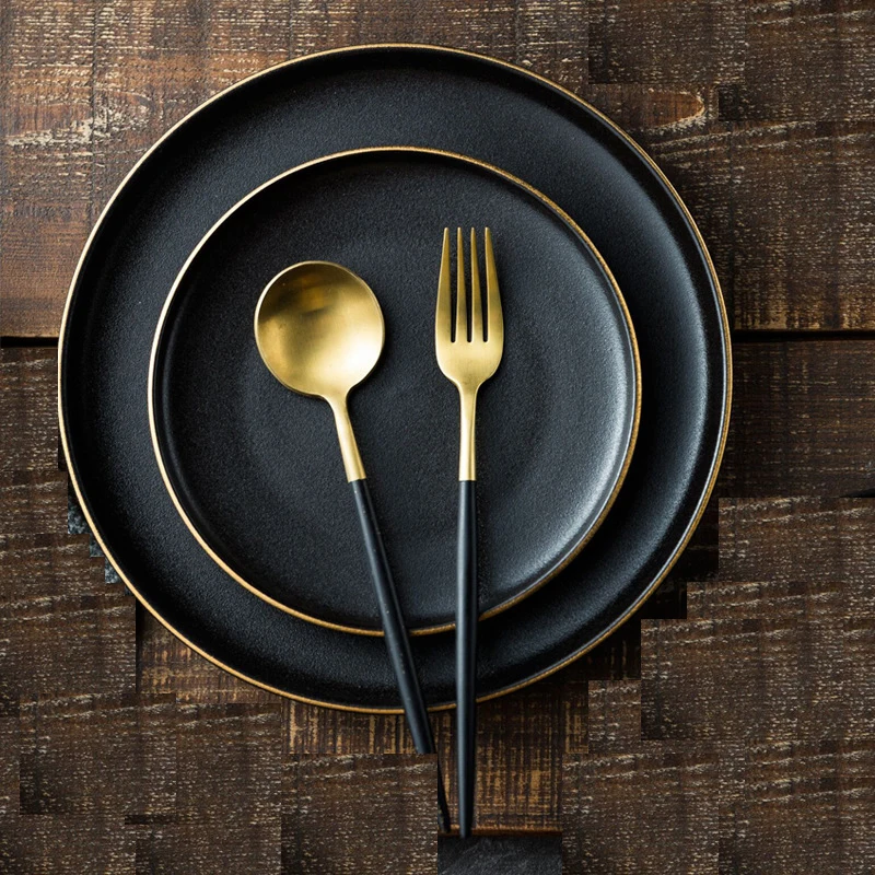 supermarket dinner plates round black kitchen housewares porcelain dinnerware set custom logo pattern ceramic plates steak plate