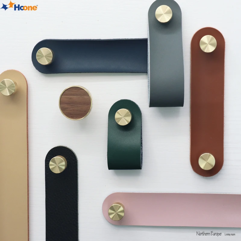 Hoone High Quality Single Hole Leather Kitchen Cupboard Drawer Furniture Pull Handles Cabinet Handles