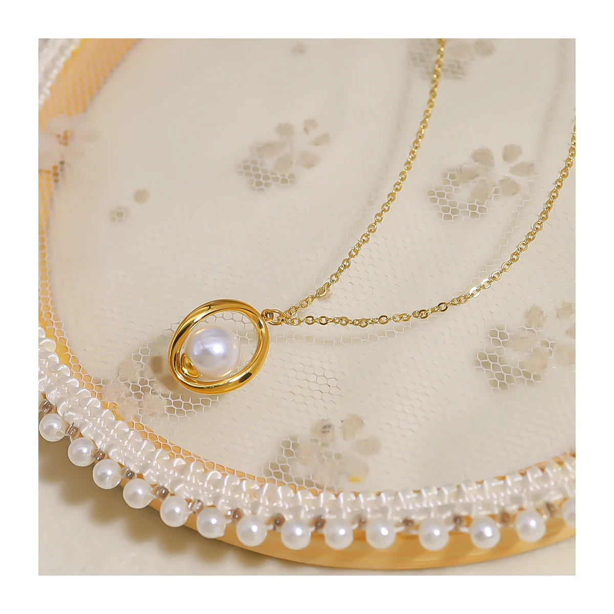 Dainty Stainless Steel 18K Gold Plated Waterproof Jewelry Shell Pearls Necklaces For Women Daily Life