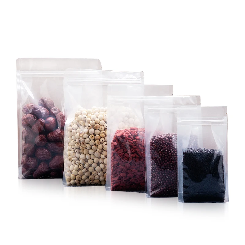 Block square flat bottom pouch eight side sealing transparent clear plastic bags