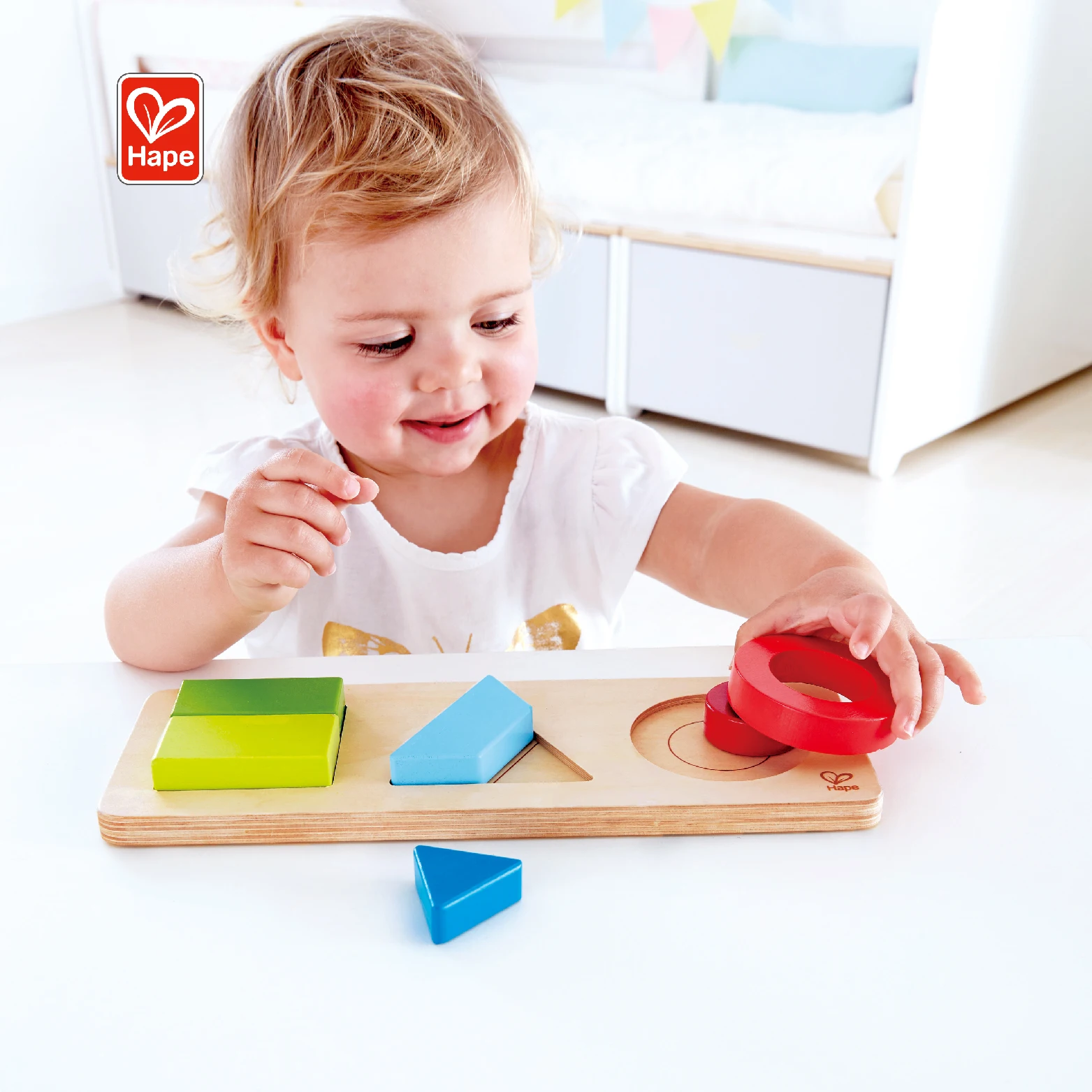 Hape Geometry  Baby Brain Toys Wooden Graphics Puzzle 3D Game For Kids