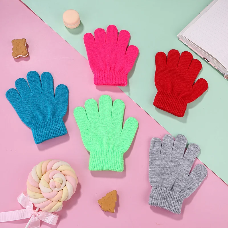 Winter Acrylic Magic Gloves Solid Color Full Fingers Gloves Cycling Knitted Mittens