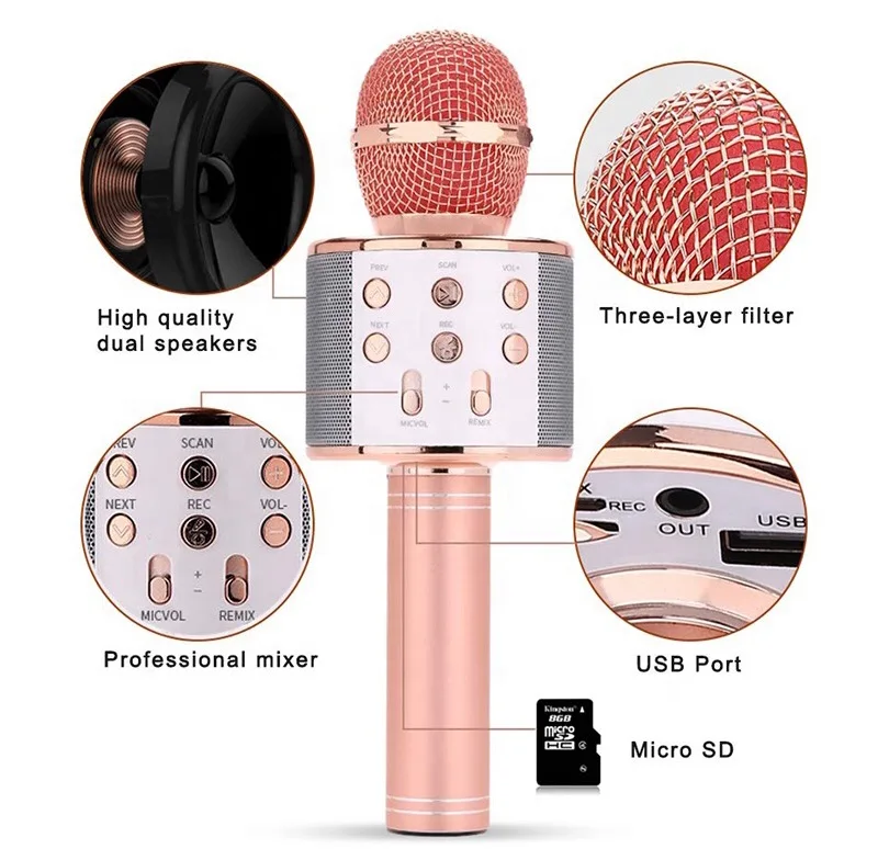  Ws858 Professional Microfonos Mic Magic Sing Led Kid Portable Speaker Ws 858 Wireless Karaoke Microphone For Home Party Ktv