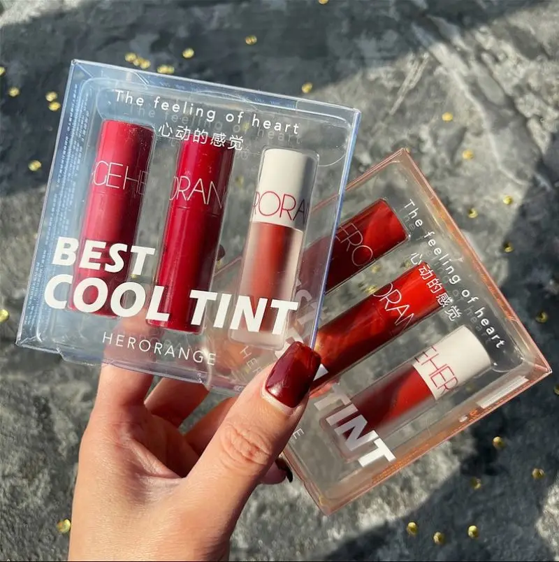 HERORANGE Lip Glaze Set New Product Ideas 2021 Beauty Small Mini Pocket Waterproof Matte 2 Groups of Color Lip Glaze Set