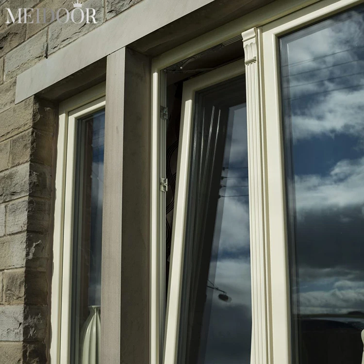 Black White Custom Color Aluminum Frame Double Triple Glass Windproof Casement Window flush windows with mosquito net