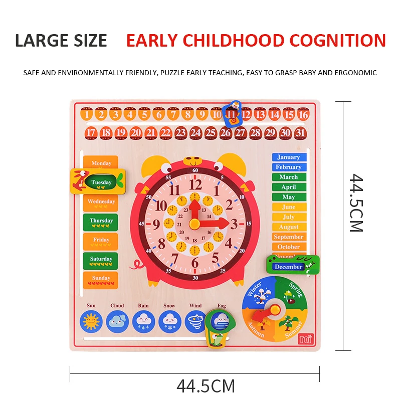 
Toi Children Early Educational Baby Colorful Cartoon Kids Interesting Learning Wooden Clock Puzzle Game Toys 