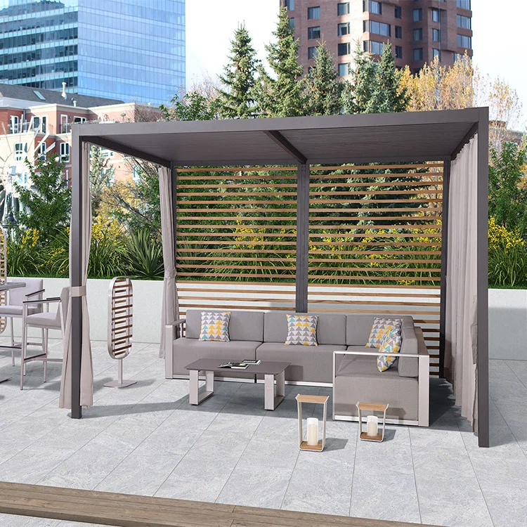 High Quality Modern Waterproof Patio Outdoor Aluminium Pergola Teak