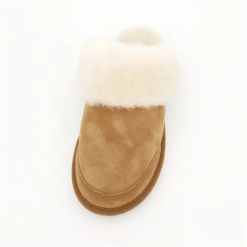 HQS-WS009 Customized classic leather slippers premium quality winter genuine sheepskin slippers for women