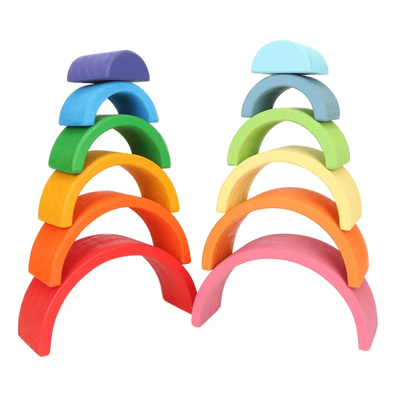 Xiair Rainbow Blocks Wooden Building Educational Toys Stacker For Baby Toddler Montessori