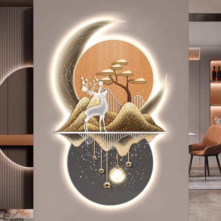 Auspicious Deer Decorative Led Light Painting Fortunate Still Life Hanging Luminous Wall Art Painting