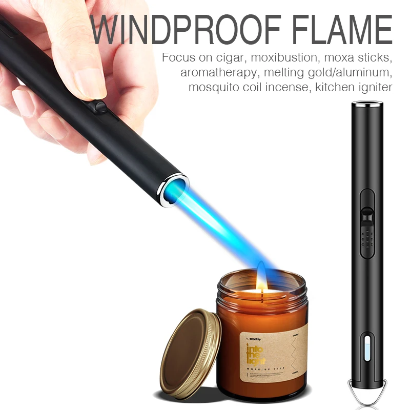 Original Factory Long Metal Jet Flame Windproof Butane Kitchen Gas Torch lighter with Fuel Level Window