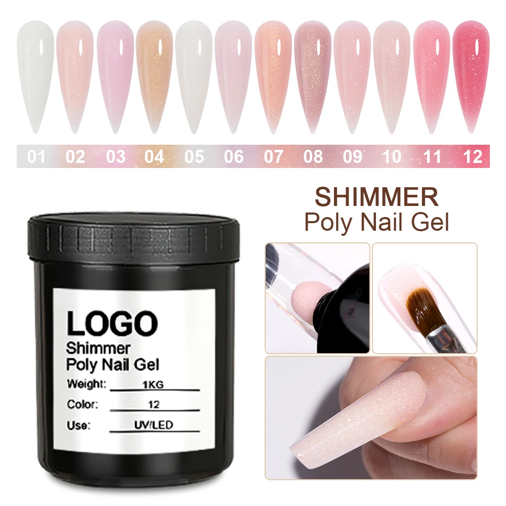 Kg for Sale Shimmer Poly Gel Extension 12 Colors Glitter Acrylic Bulk Builder Nail Polish