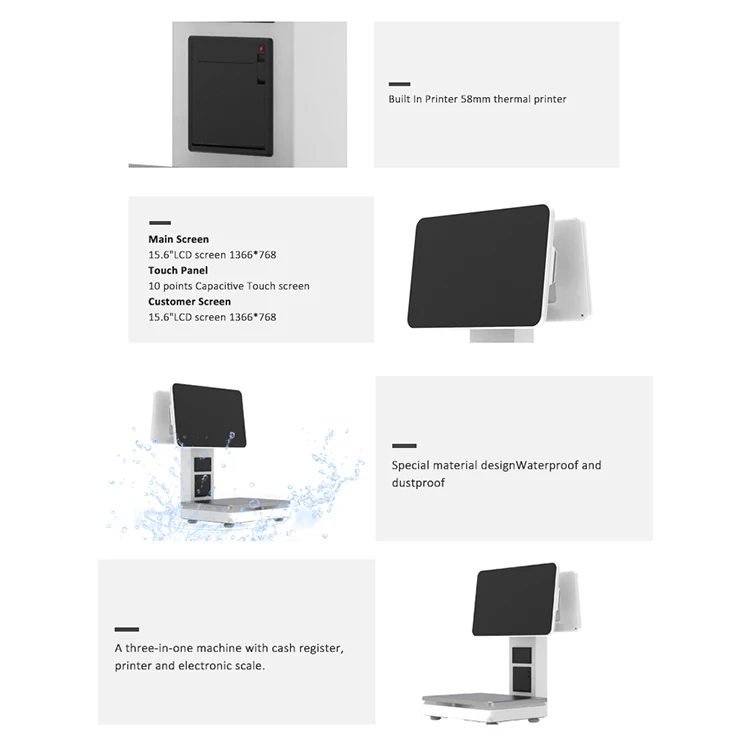 China Custom Made Dustproof 10 Points Capacitive Pos Terminal All In One  Cash Register Scale Supermarket Pos System