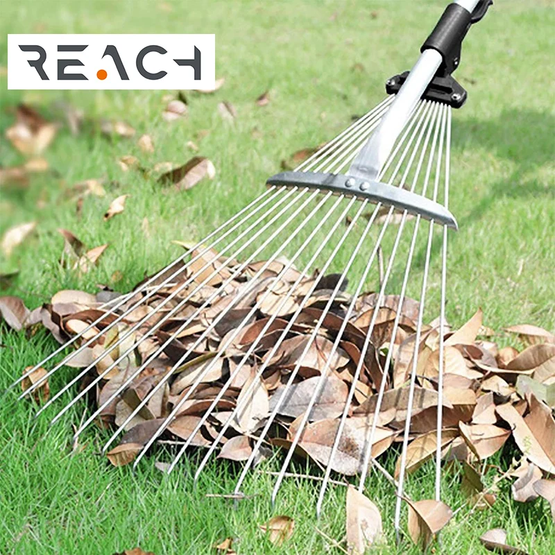 15 tine telescopic steel leaf rake with adjustable folding head