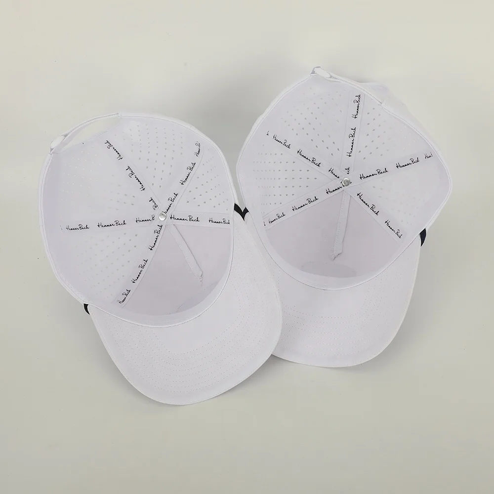 Wholesale Custom Rubber Patch  Logo 5 Panel Dad Hat High Quality Polyester Golf Gorras,Laser Cut Hole Rope Sport Baseball Cap