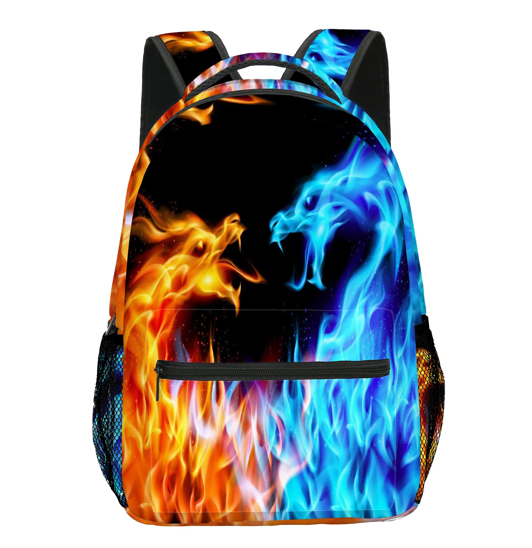 Yuhong Red Blue Fire Dragon School Laptop Backpack Teens School Bags Animal Water Resistant Bag