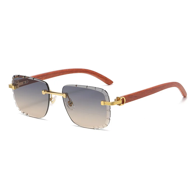 6049 Fashion Designer Rimless Gradient Cut Lens Sunglasses Women Metal Temples Sun Glasses UV400 Female Eyewear Wholesale