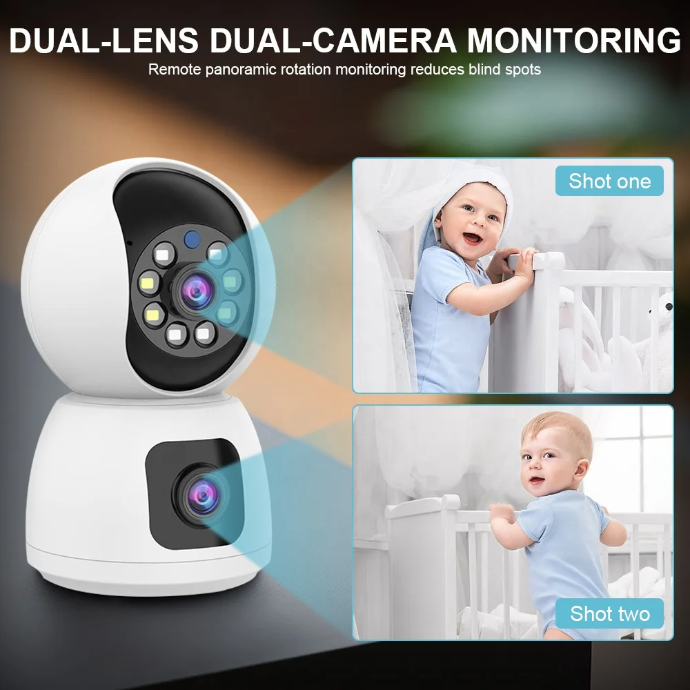 K12 Dual HD Wifi Baby Camera Monitor with Auto Tracking Night Vision Indoor Mini CCTV Home Security Cam Wireless IP Camera
