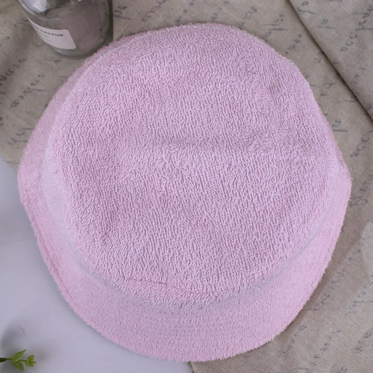 Qianzun bulk order adult pink custom embroidery logo terry towel cloth bucket hat
