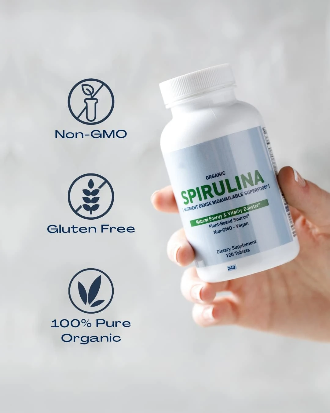 Organic Spirulina Tablets  No Additives or Fillers 500mg Premium Quality Dietary Supplement with Vitamins Minerals Antioxidants