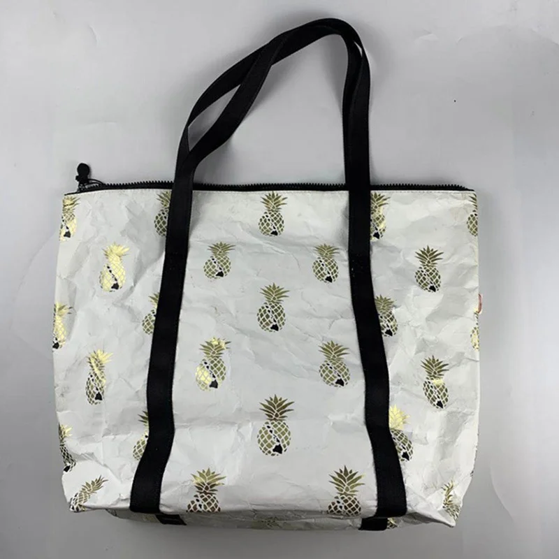 Custom Tyvek Soft Waterproof Shopping Tote Bags Washable Paper Handbag Zipper Summer Beach Bag