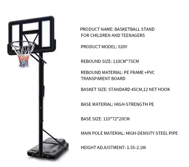 2024 Hot Sale Cheap Basketball Hoop Stand Free Standing Height Adjustable Kids Outdoor Usage Steel Court Equipment