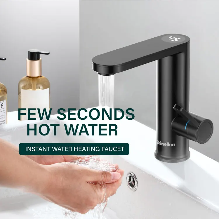 Briwellna Heating Tap LED Digital Display Basin Mixer Tap 2 in 1 Instant Electric Water Heater Tap Single Lever Geyser Faucet