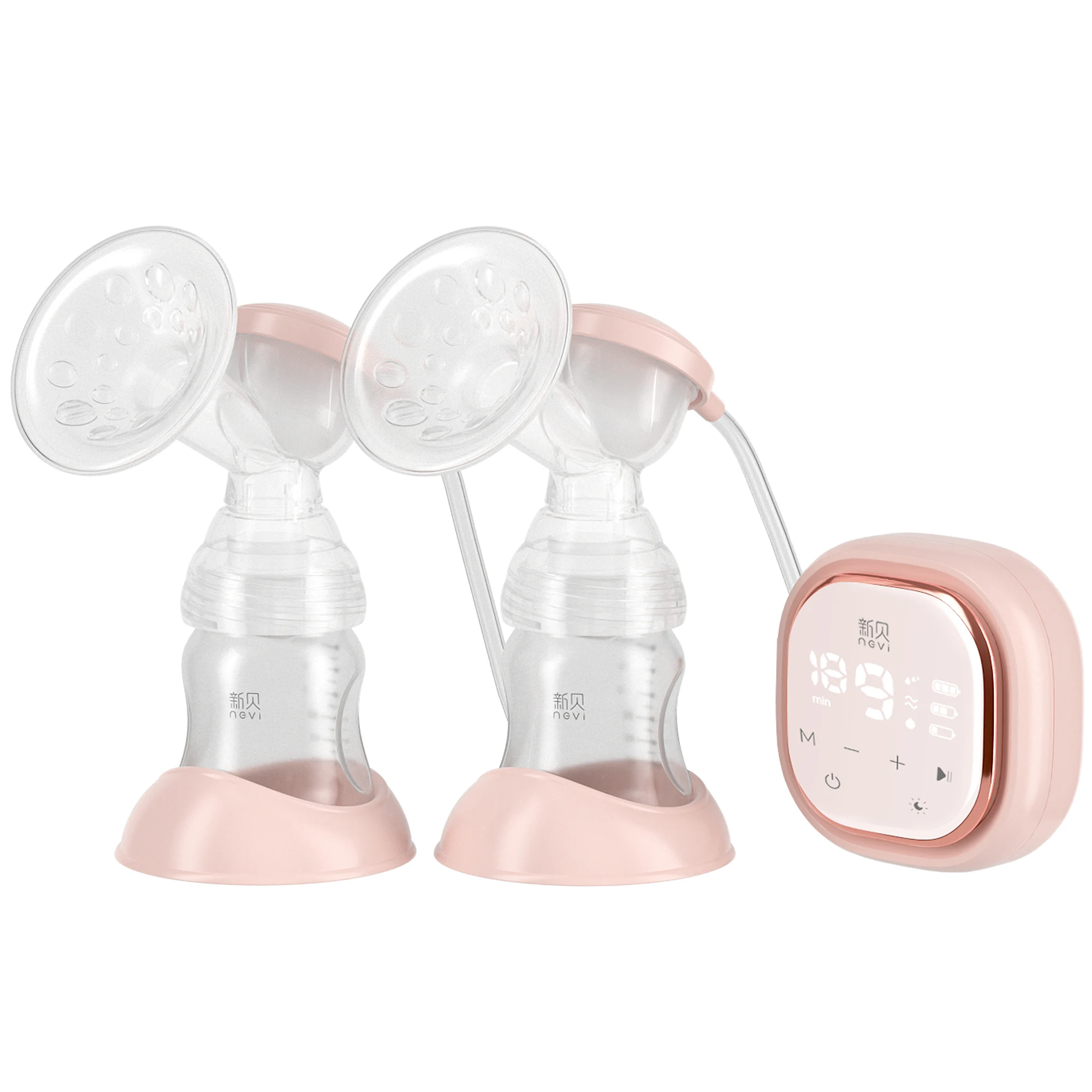 NCVI Breastfeeding Electric Milk Extractor Silicone Rechargeable Double Breast Pump with Bottles