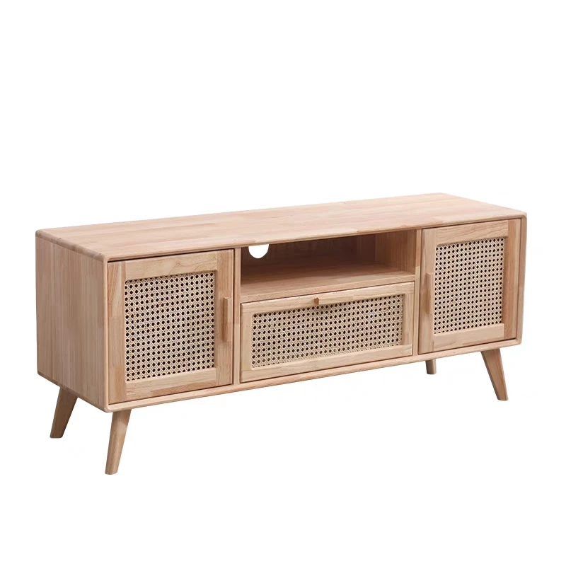Amazon best selling free sample Factory Supplier Wooden Storage Side Table With rattan drawer for bedroom